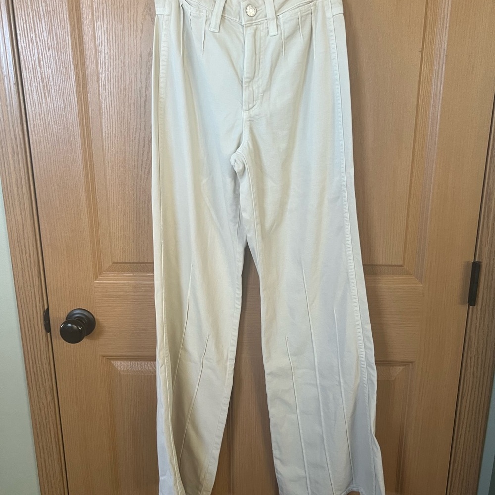 AMO Denim Sara Trouser Cream High-Waist Pleated Tall Girl Friendly